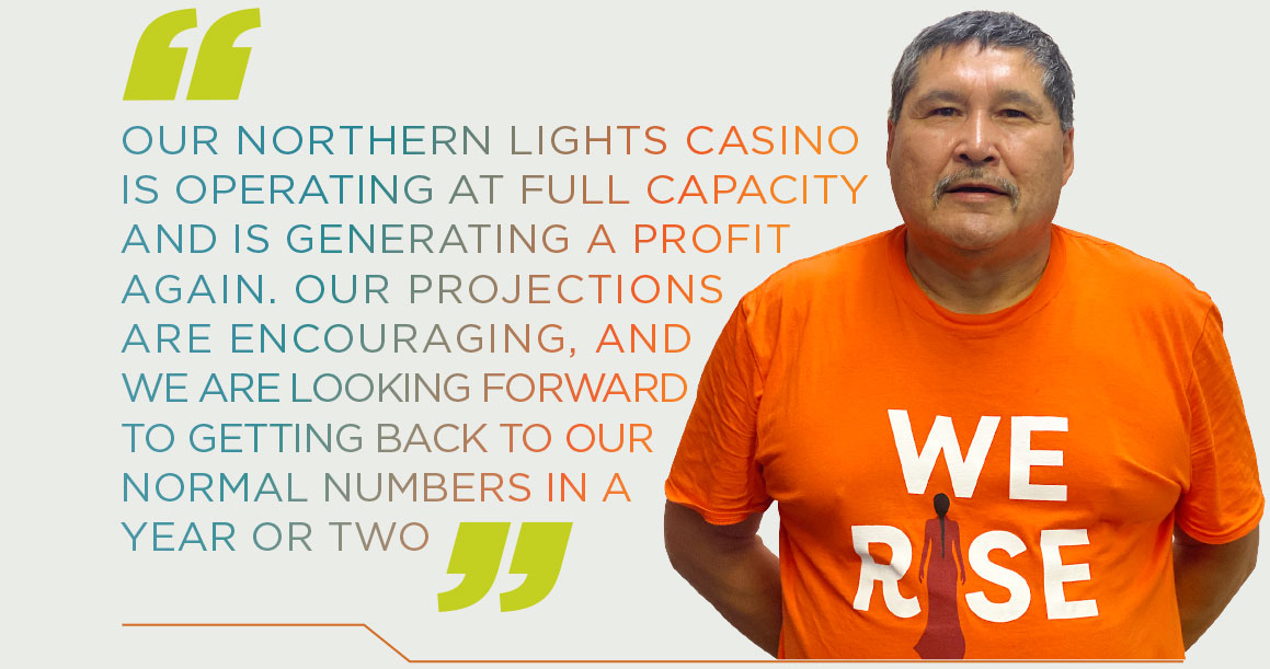 Our Northern Lights Casino is operating at full capacity and is generating a profit again. Our projections are encouraging, and we are looking forward to getting back to normal numbers in a year or two.